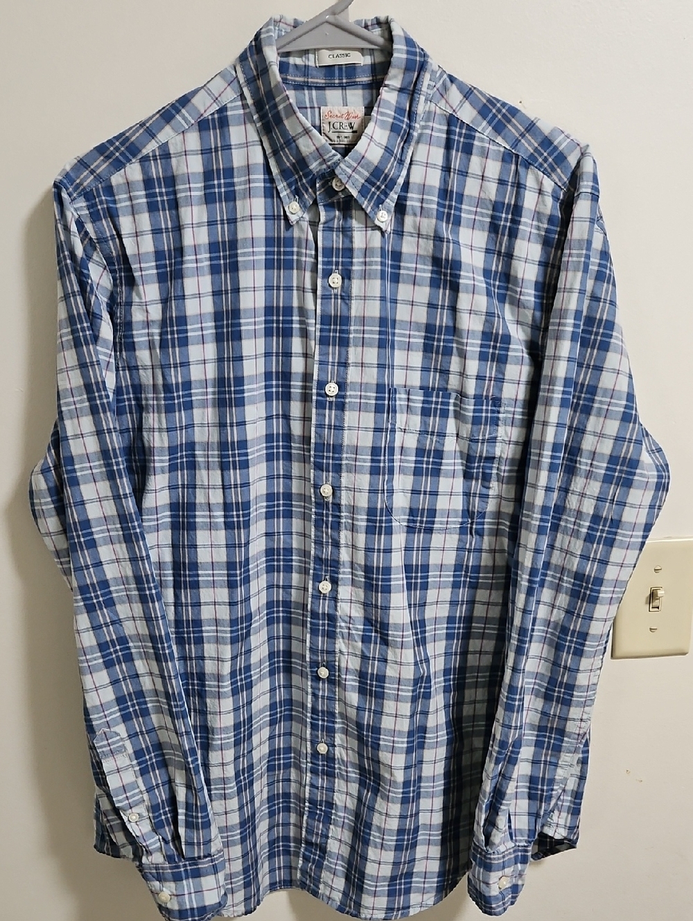 J. Crew Men's Light Blue and Navy Plaid Button-Down Shirt
